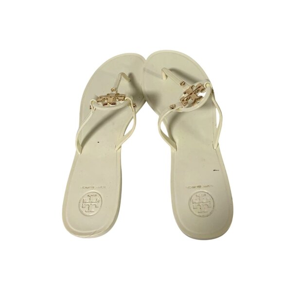 Tory Burch Womens Size 8 Flat Flip Flop Sandals Thongs Plastic 9296 Off WHite 01 - Picture 5 of 6